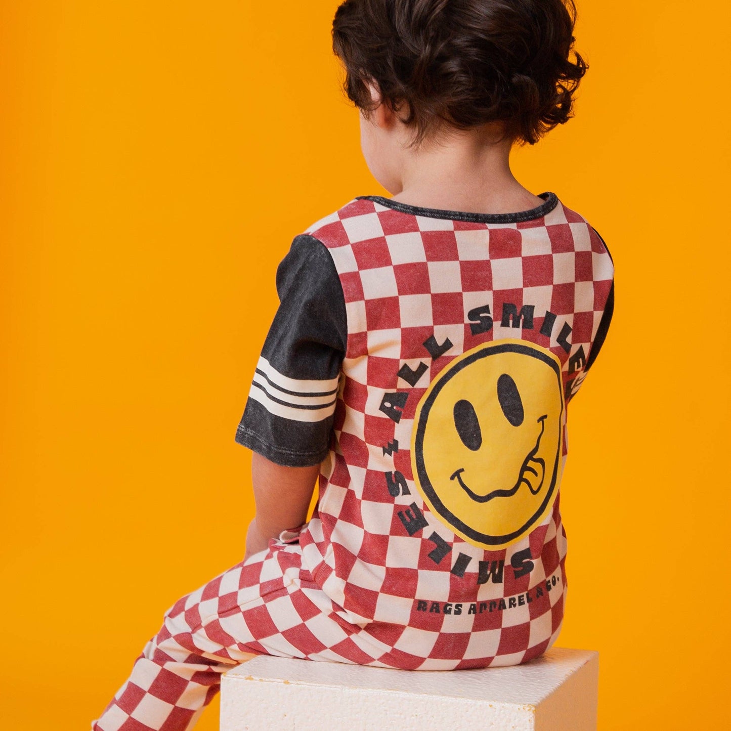 RAGS - Rag Romper - Red Check Smiley