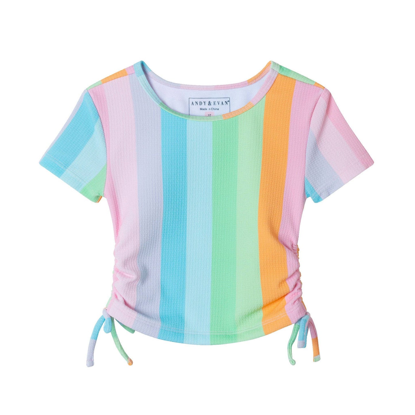 Andy & Evan - Kids (2-7) Short Sleeve Rashguard Set | Rainbow Striped: Pink