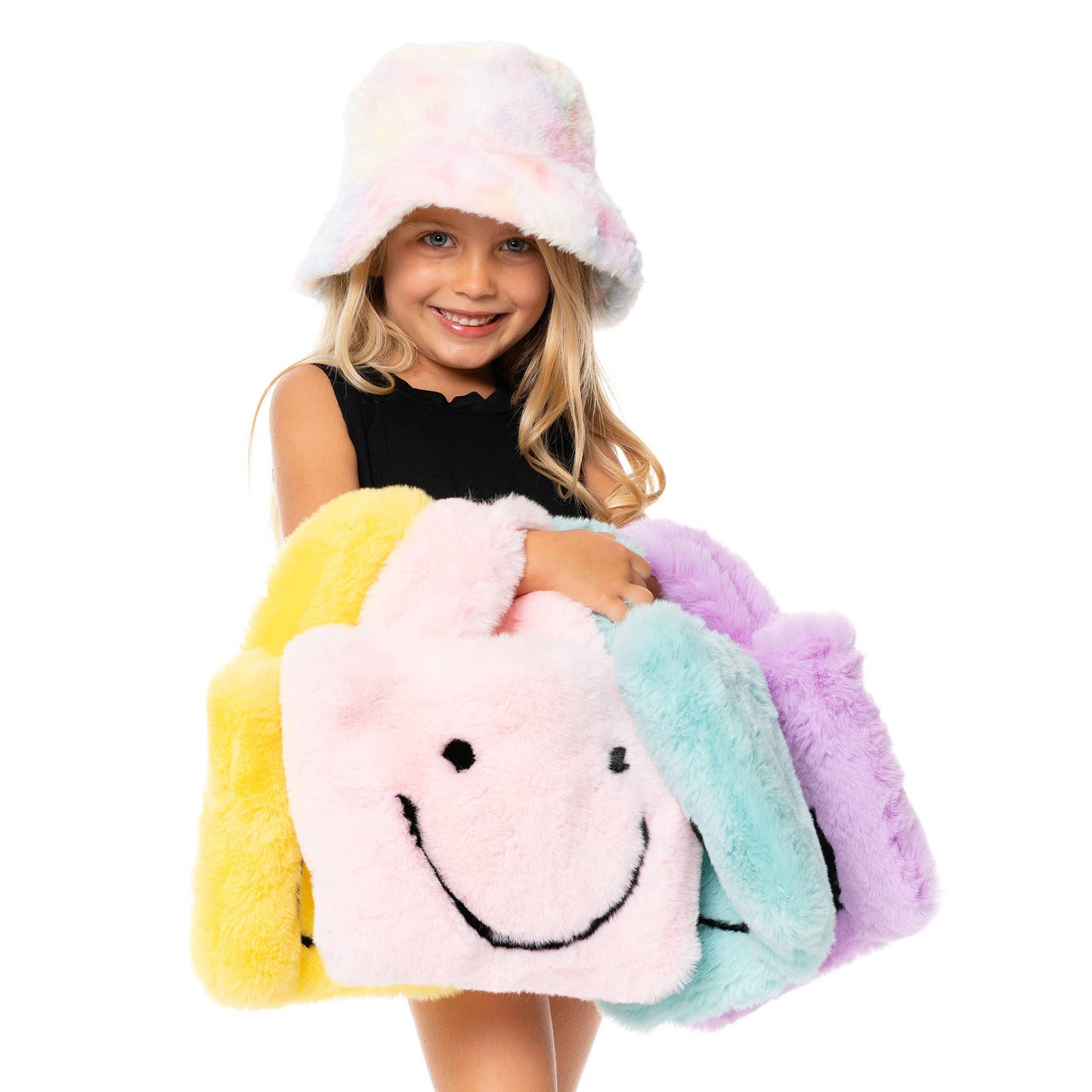 Malibu Sugar - Faux Fur Fuzzy Happy Face Purses : YELLOW