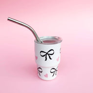 Leo & Lee Studio - Coquette Tiny Spring Tumblers/ 3oz Stainless Steel Cups : White/Black bows