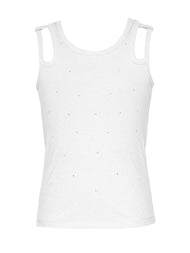 Hannah Banana - DOUBLE STRAP RIB TANK TOP WITH RHINESTONES: White