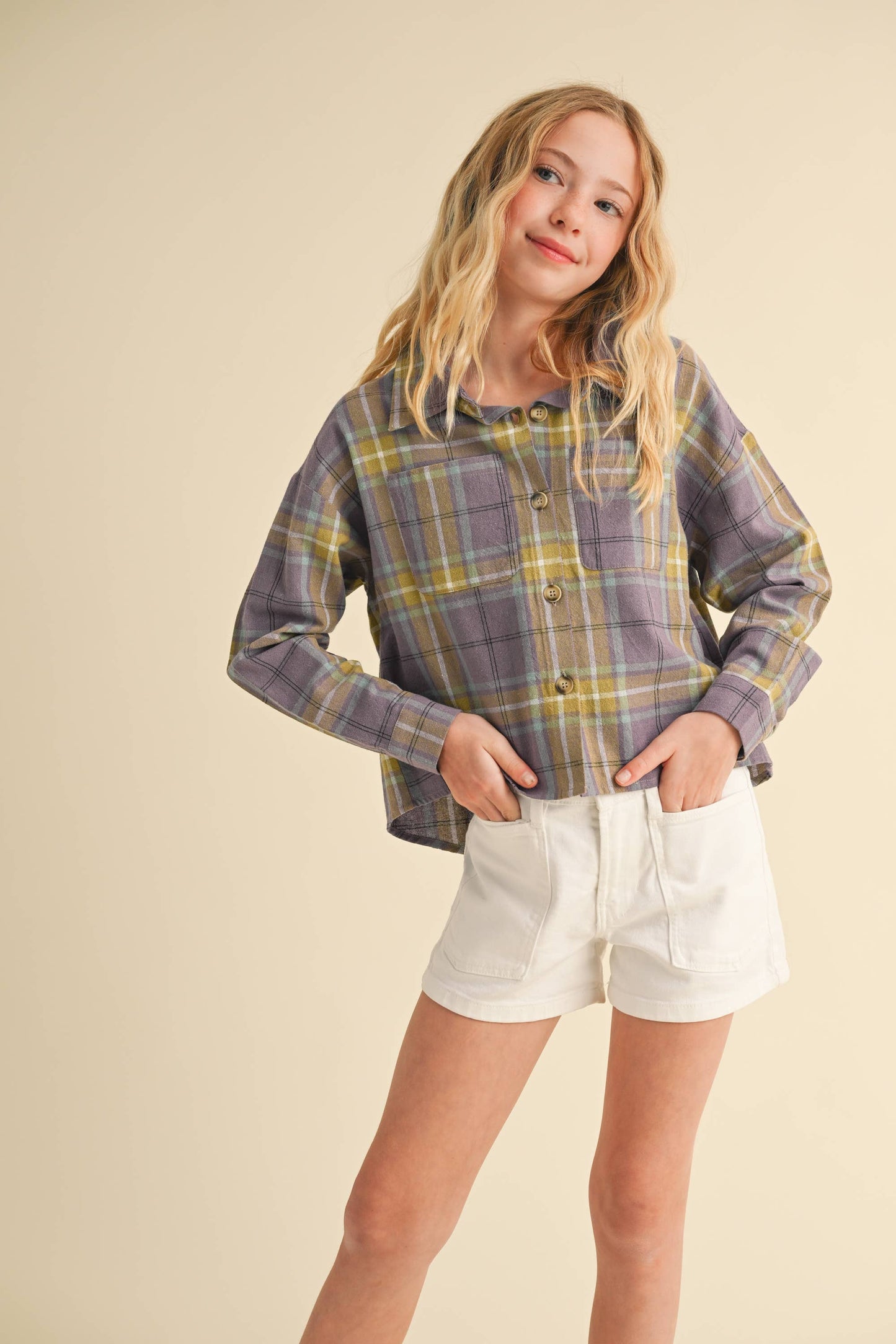 heart and arrow - TWEEN KIDS GIRLS TWO POCKET SHORT SHIRT (7-14)