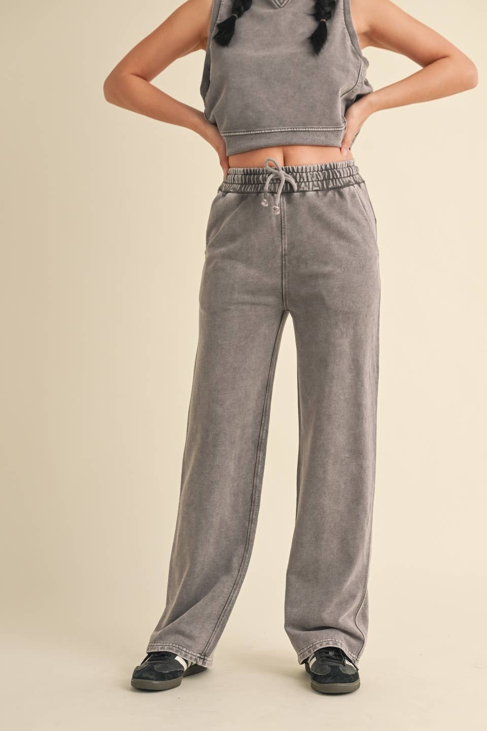 KIMBERLY C - Mineral Wash Pants: Charcoal