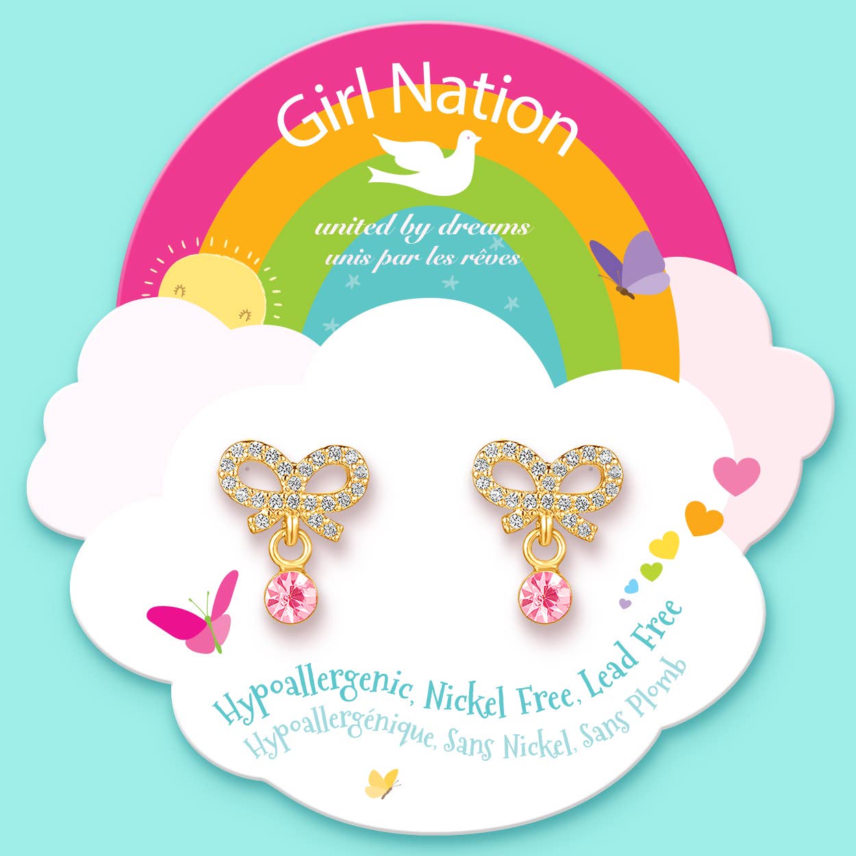 Girl Nation - Little Luxe Drop Earrings | Crystal Bow with CZ