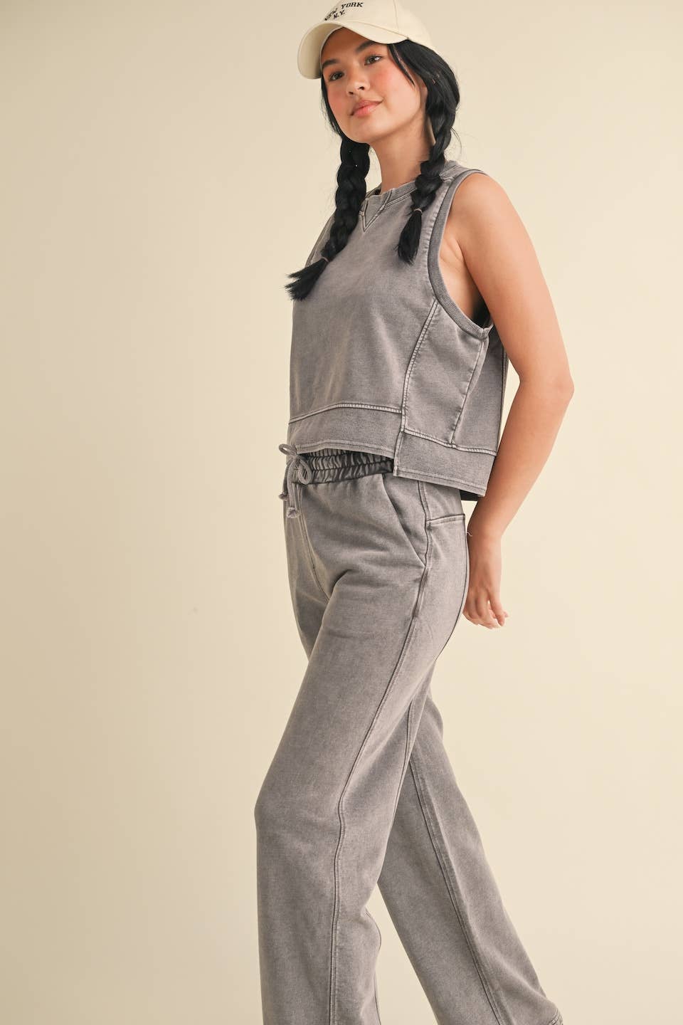 KIMBERLY C - Mineral Wash Sleeveless Top: Charcoal
