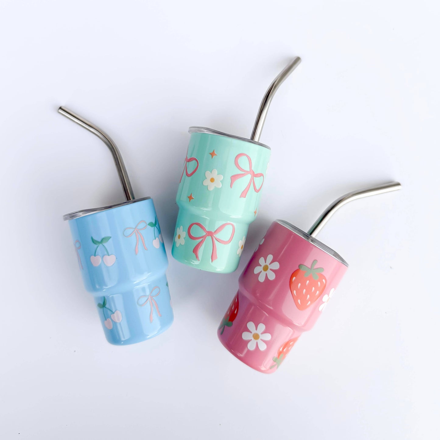 Leo & Lee Studio - Coquette Tiny Spring Tumblers/ 3oz Stainless Steel Cups : Lavender/Pink Bows
