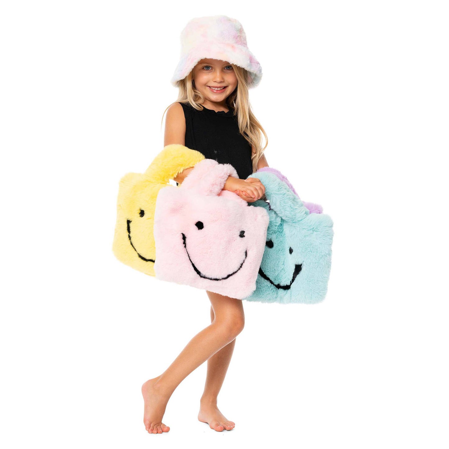 Malibu Sugar - Faux Fur Fuzzy Happy Face Purses : YELLOW