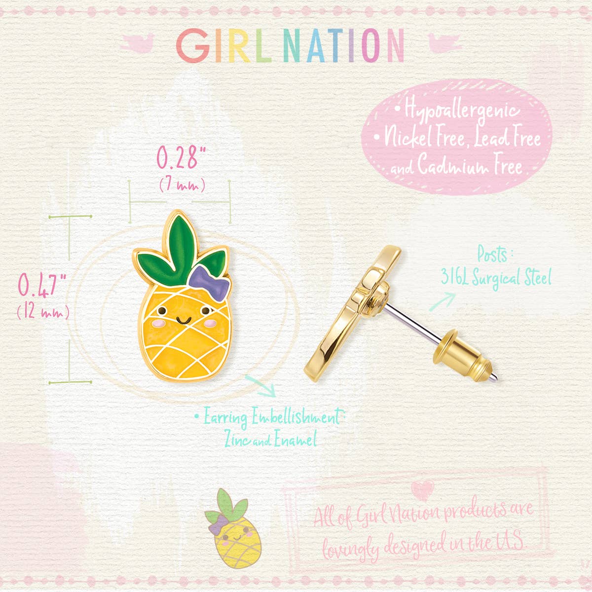 Girl Nation - Lookin' Pine Cutie Stud Earrings