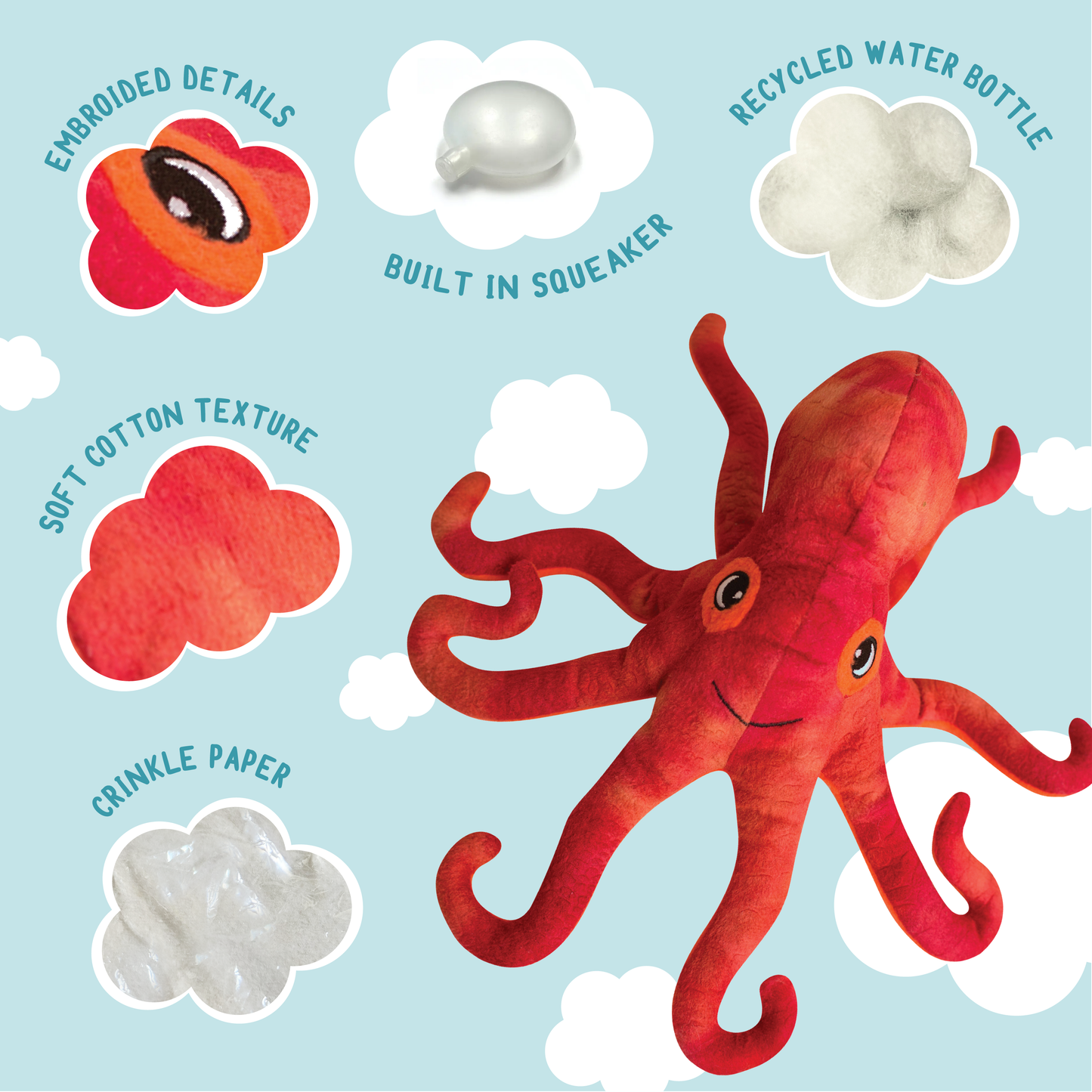 Pet Palette Distribution - SnugArooz Olivia the Octopus Plush Dog Toy 11"