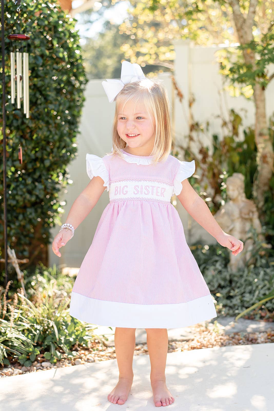Lil Cactus - Pink Striped Big Sister Smocked Dress
