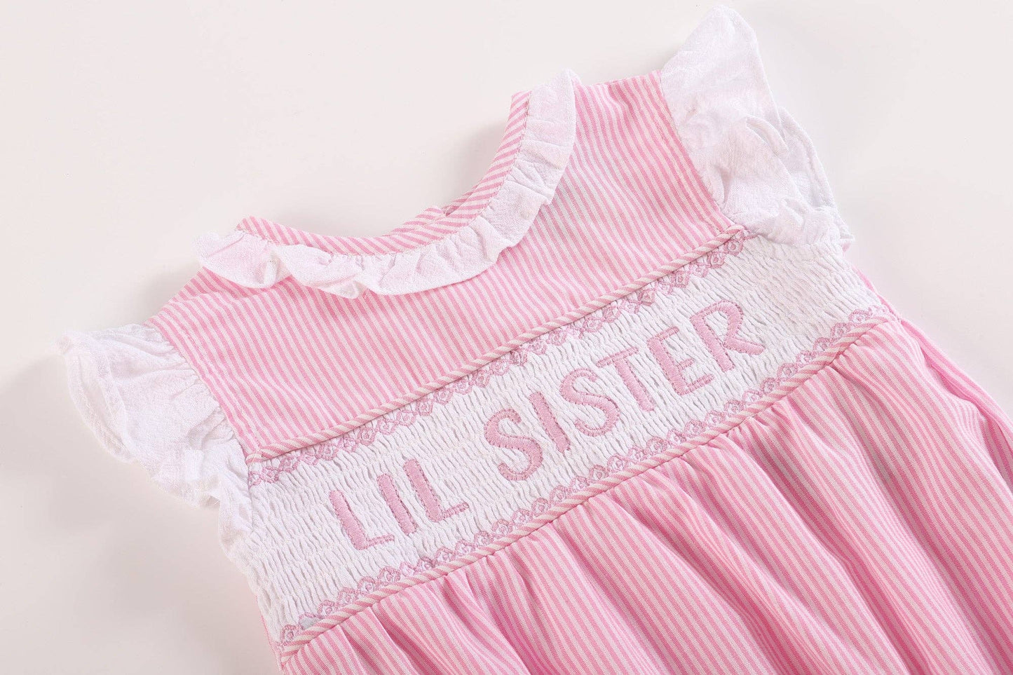 Lil Cactus - Pink Striped Lil Sister Smocked Romper