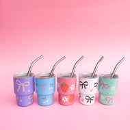 Leo & Lee Studio - Coquette Tiny Spring Tumblers/ 3oz Stainless Steel Cups : Pink/Strawberries