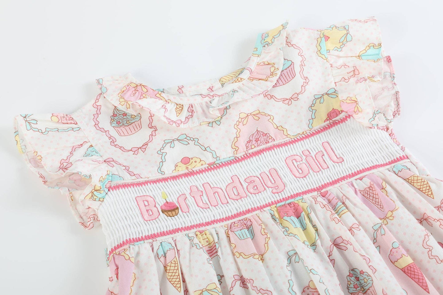 Lil Cactus - Pink and White Birthday Girl Smocked Dress