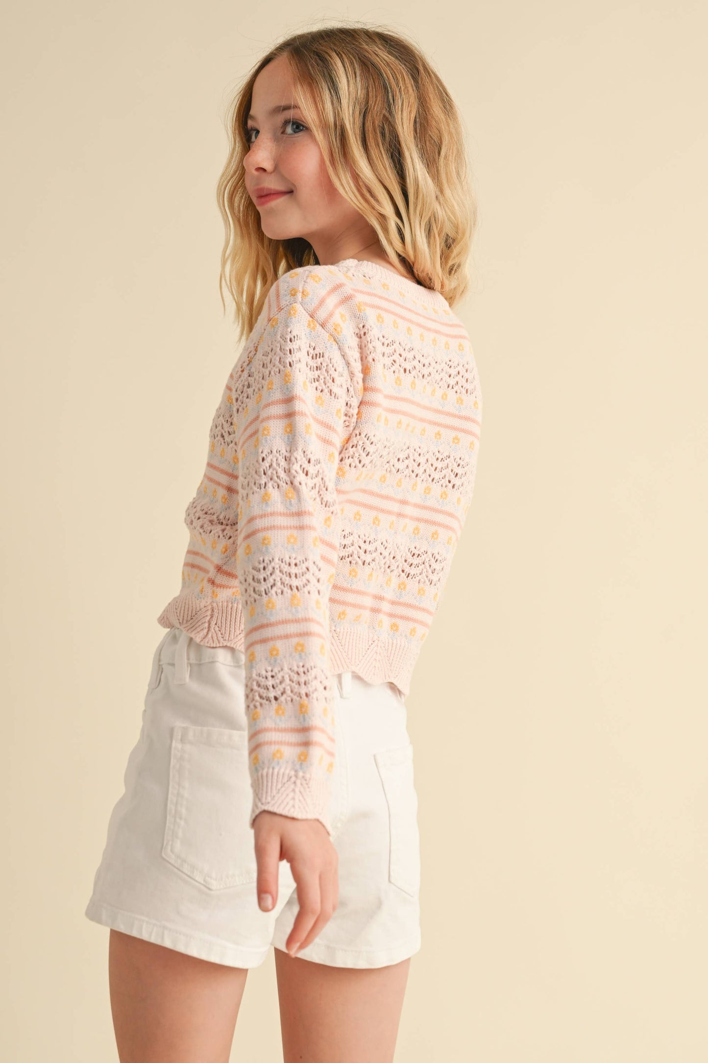 heart and arrow - TWEEN GIRLS KIDS PULL OVER TOP IN FLOWER POINTELLE (7-14)