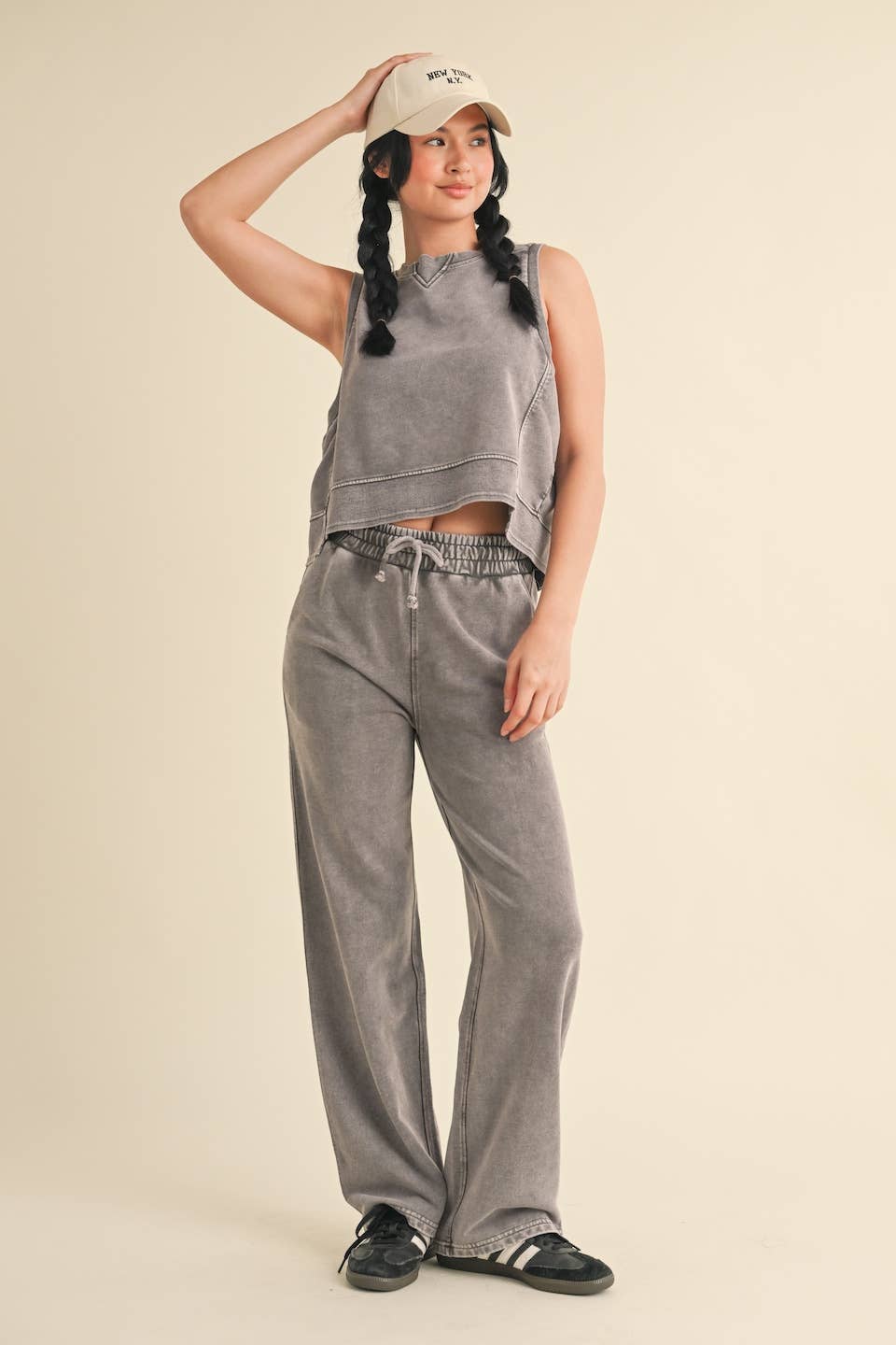 KIMBERLY C - Mineral Wash Sleeveless Top: Charcoal