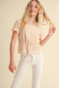heart and arrow - TWEEN KIDS GIRLS PUFF SLV EMB PEPLUM TOP KT2648 (7-14): 7/8