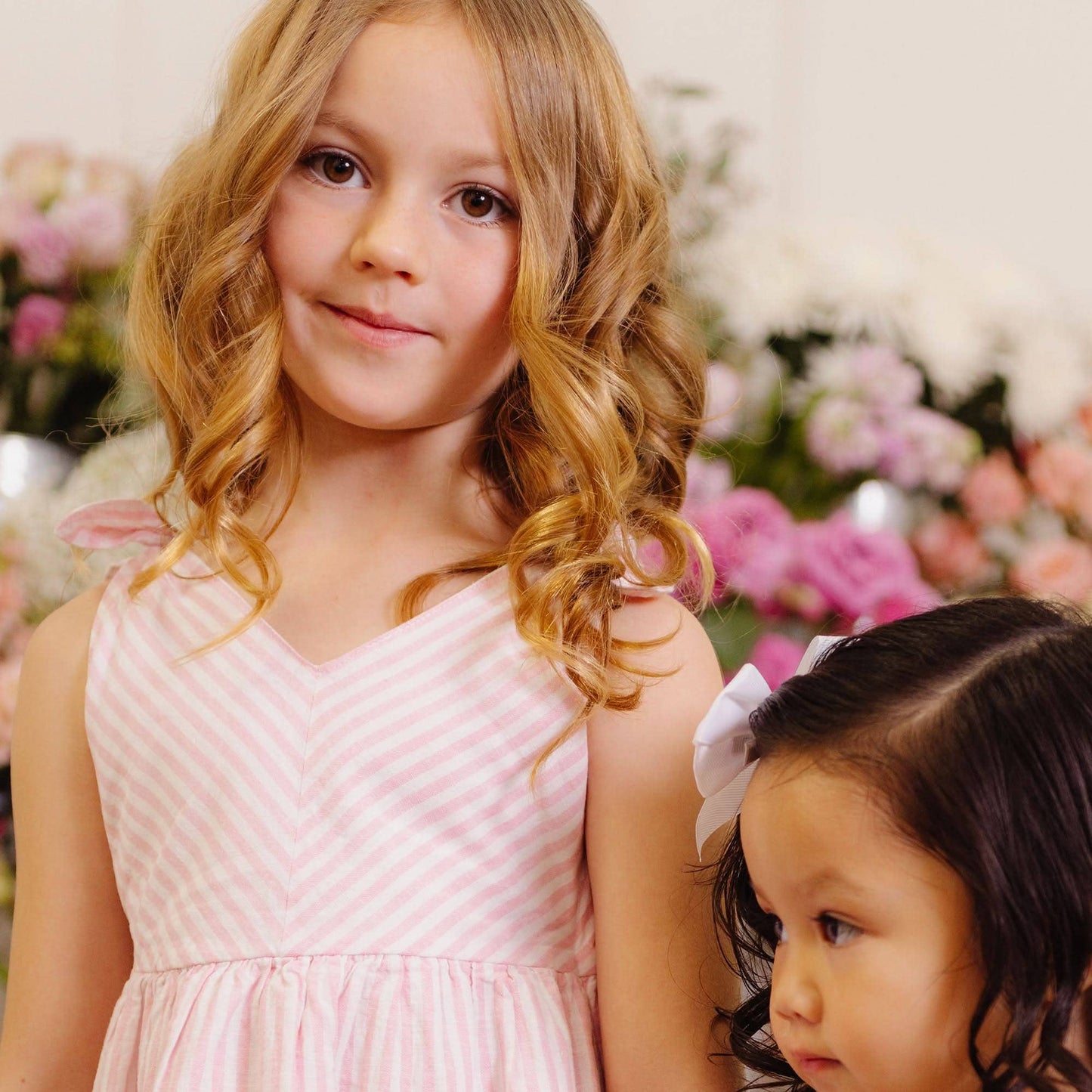 Hope and Henry - Bow Shoulder Swing Dress: Classic Pink and White Stripe