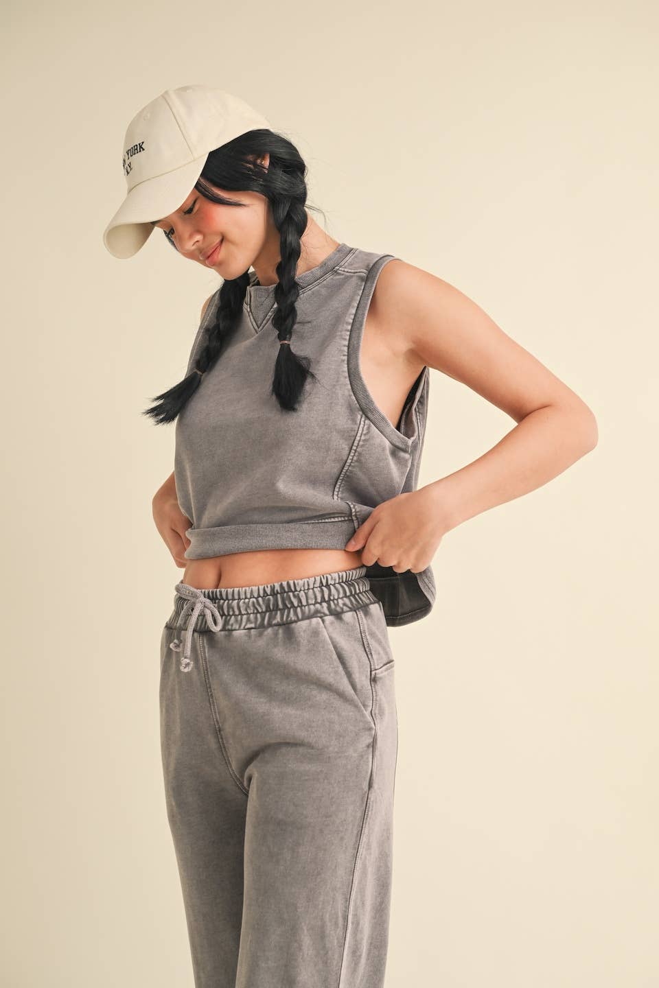 KIMBERLY C - Mineral Wash Sleeveless Top: Charcoal