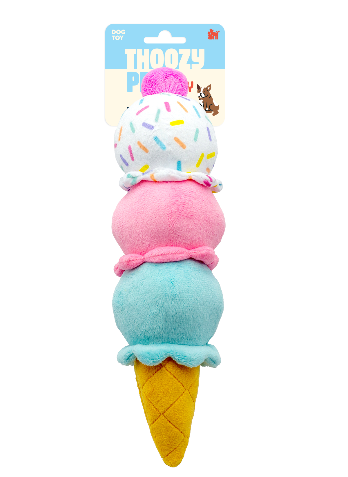 Pet Palette Distribution - ThoozyPet Birthday 3-Scoop Ice Cream Cone Plush Dog Toy 12"