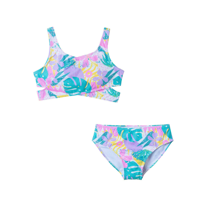 Andy & Evan - Kids (7-16) Crisscross Two-Piece | Tropical Palm: White