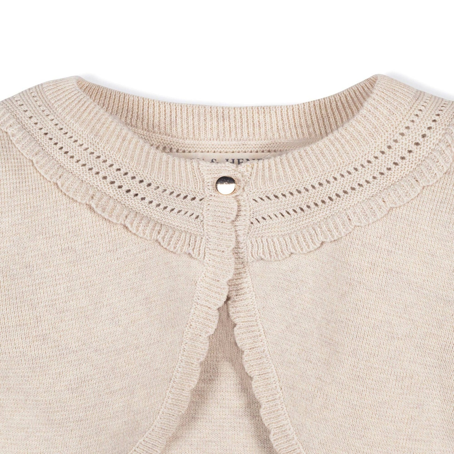 Hope and Henry - Organic Cropped Special Cardigan: Light Oatmeal Scallop