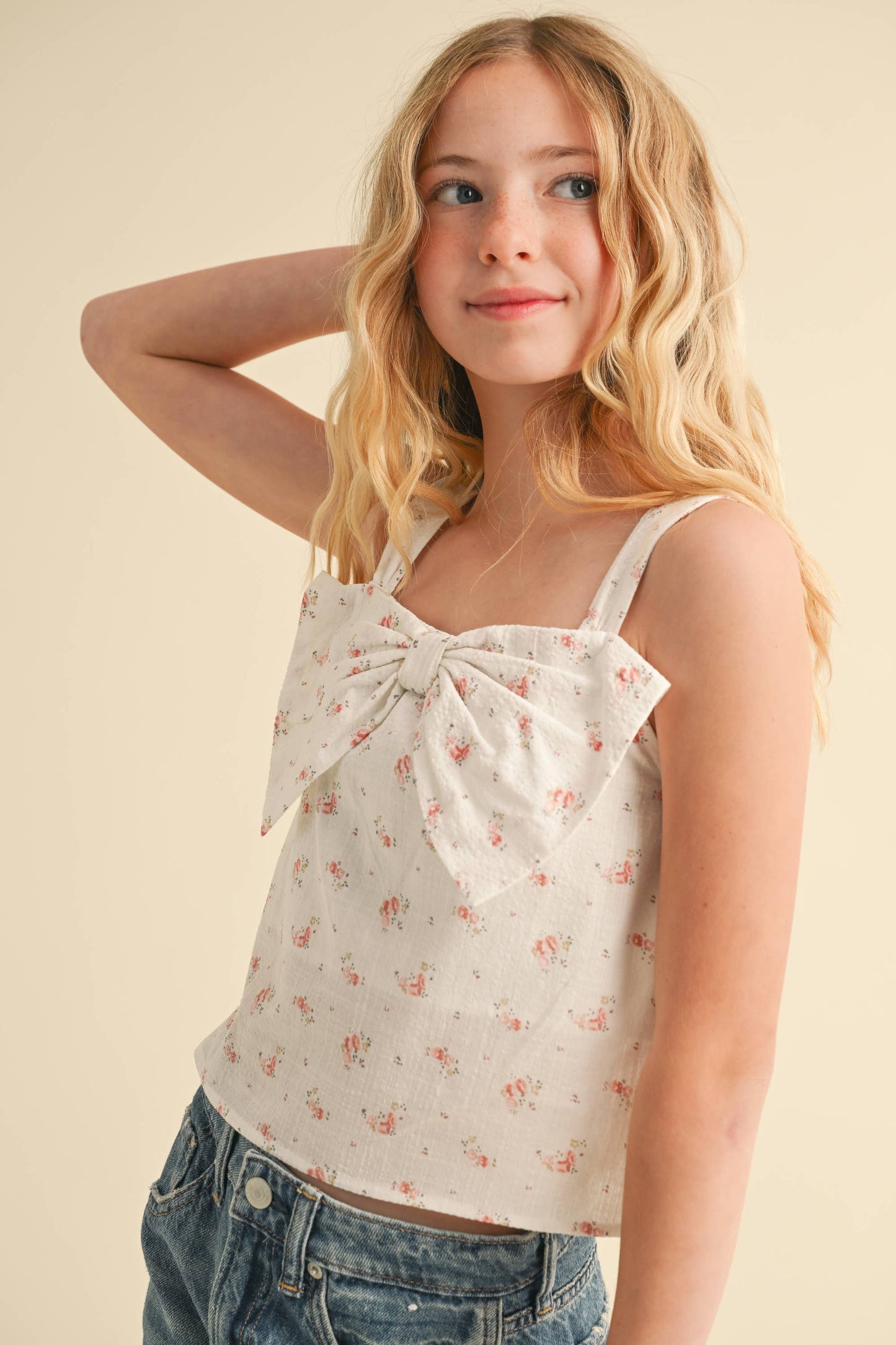 heart and arrow - TWEEN KIDS GIRLS BOW FRONT SLEEVELESS TOP (7-14)