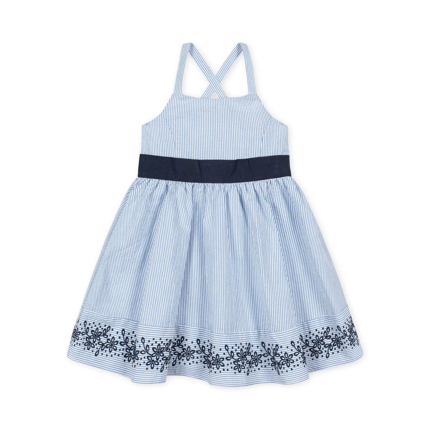 Hope and Henry - Organic Embroidered Special Sundress: Blue Seersucker