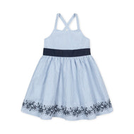 Hope and Henry - Organic Embroidered Special Sundress: Blue Seersucker