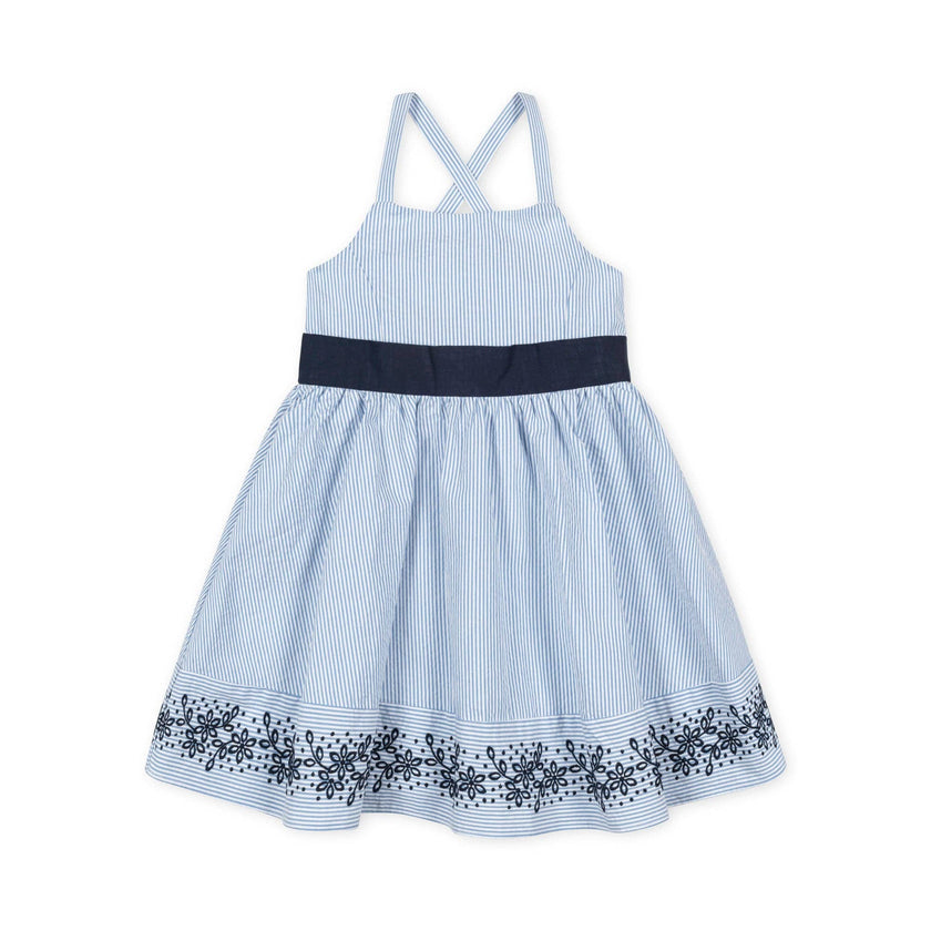 Hope and Henry - Organic Embroidered Special Sundress: Blue Seersucker
