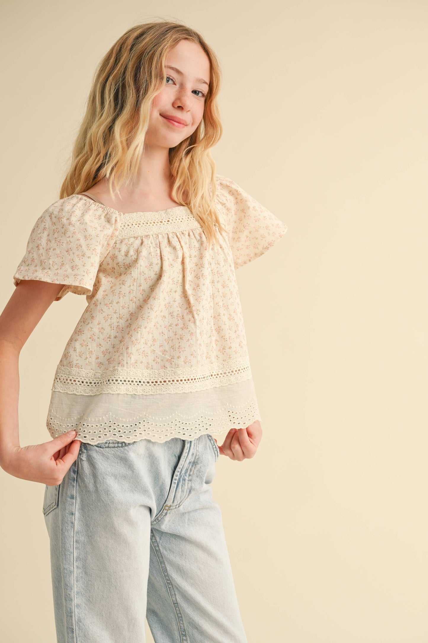 heart and arrow - TWEEN KIDS GIRLS FLUTTER SLEEVE PEASANT TOP (7-14): 7/8
