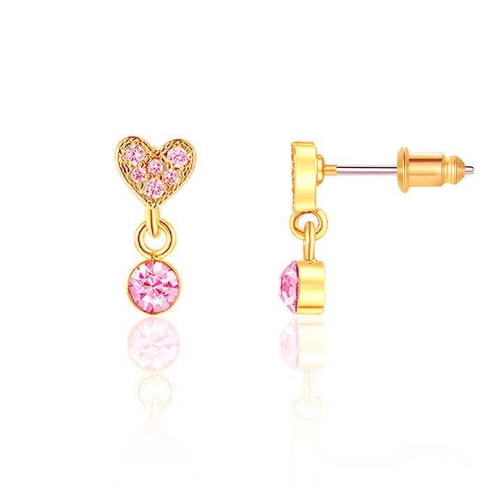 Girl Nation - Little Luxe Drop Earrings | Heart with Pink Cubic Zirconia