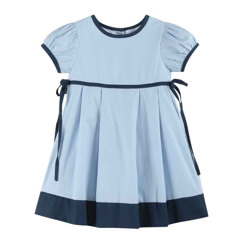 Lil Cactus - Light Blue and Dark Blue Ribbon Bow Dress: 6-12M