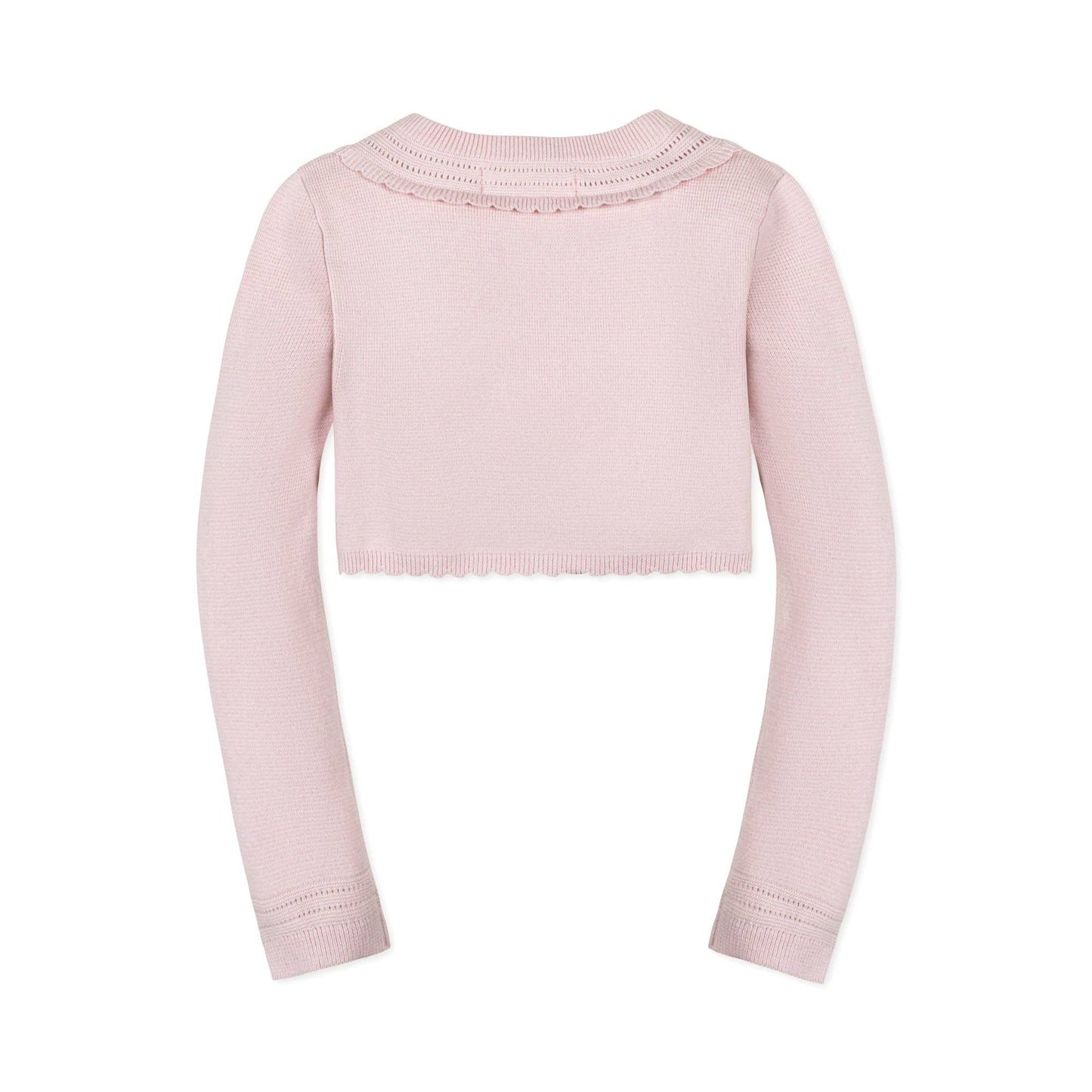 Hope and Henry - Organic Cropped Special Cardigan: Pale Pink Scallop / XX-Small