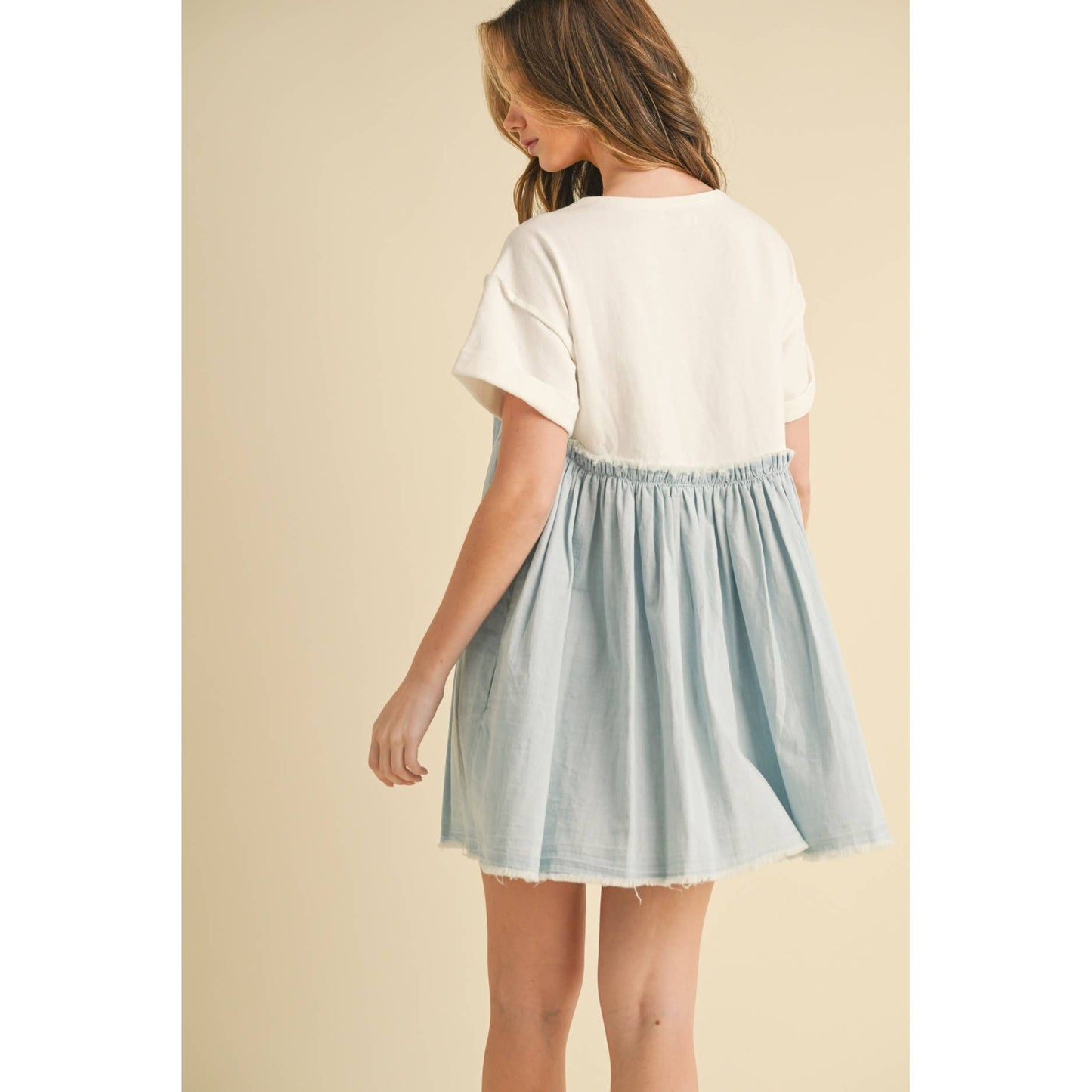 Camellia - TWOFER CHAMBRAY BABYDOLL DRESS : MEDIUM WASH