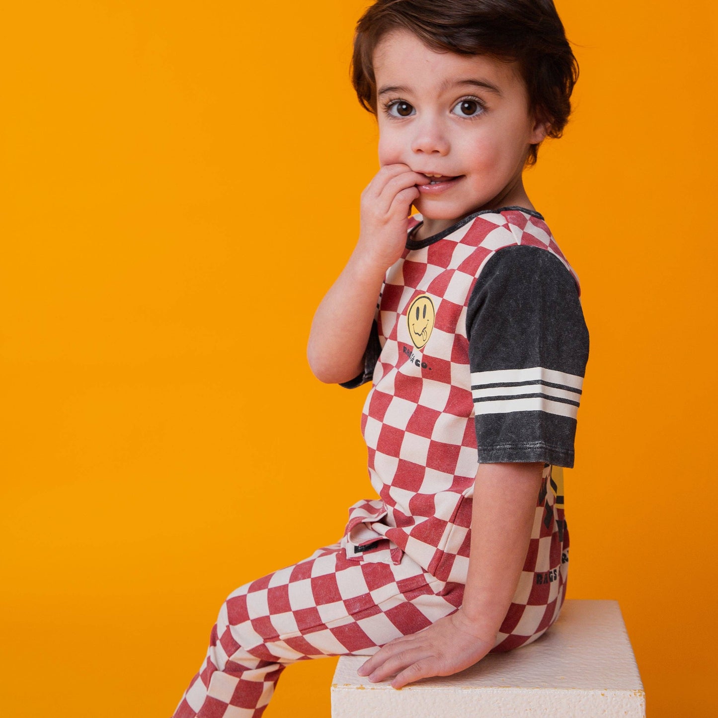 RAGS - Rag Romper - Red Check Smiley