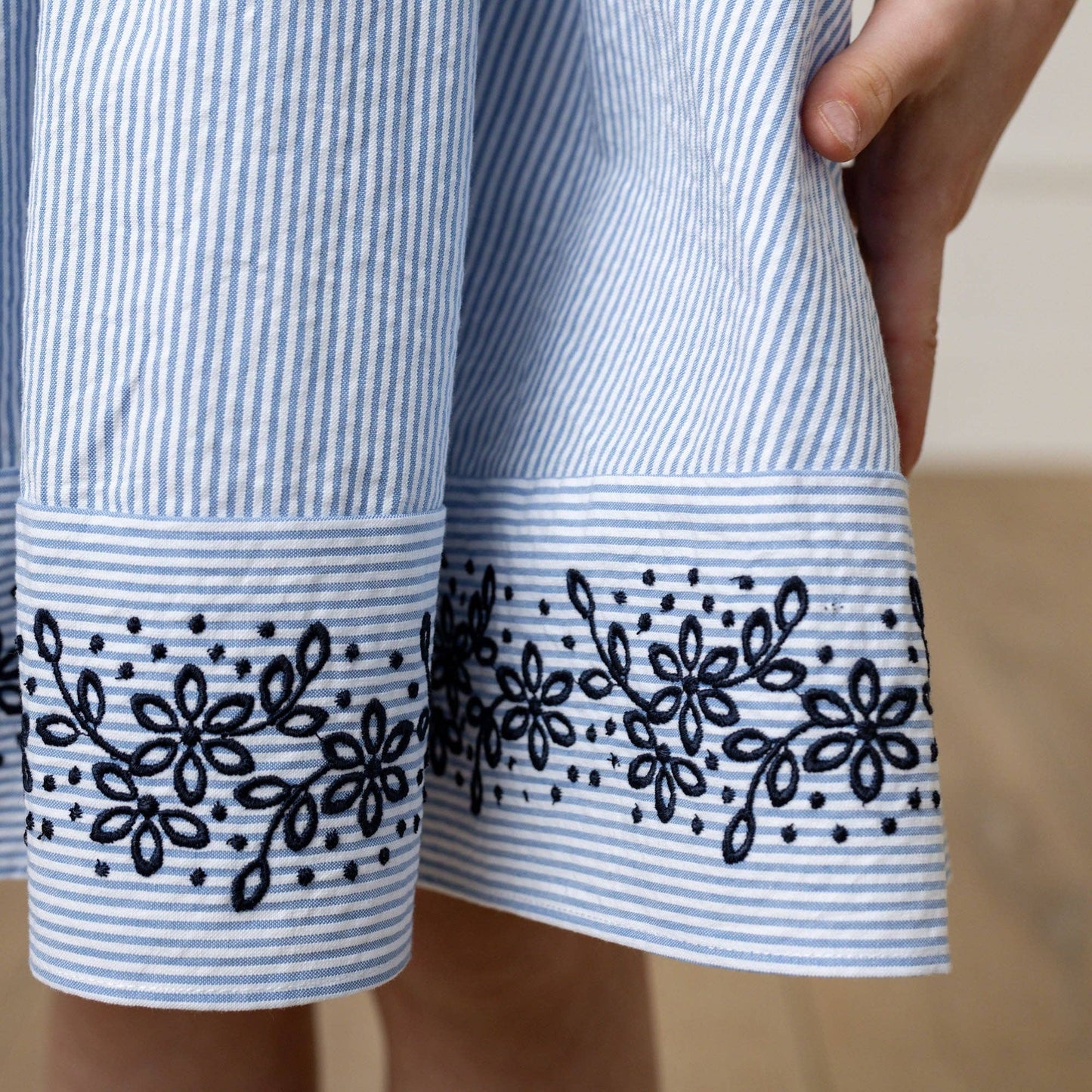 Hope and Henry - Organic Embroidered Special Sundress: Blue Seersucker