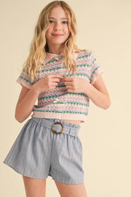 heart and arrow - TWEEN KIDS GIRLS COLLARED CROP KNIT TOP (7-14)