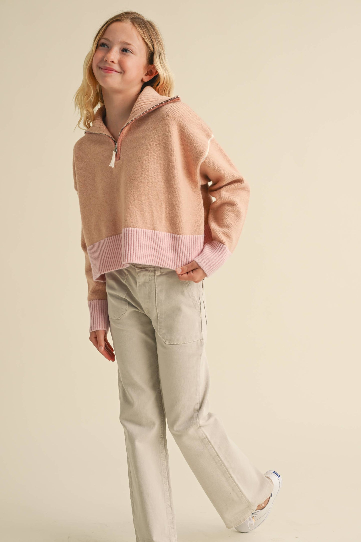 heart and arrow - TWEEN KIDS GIRLS HALF ZIP SAILOR COLLAR SWEATER (7-14)