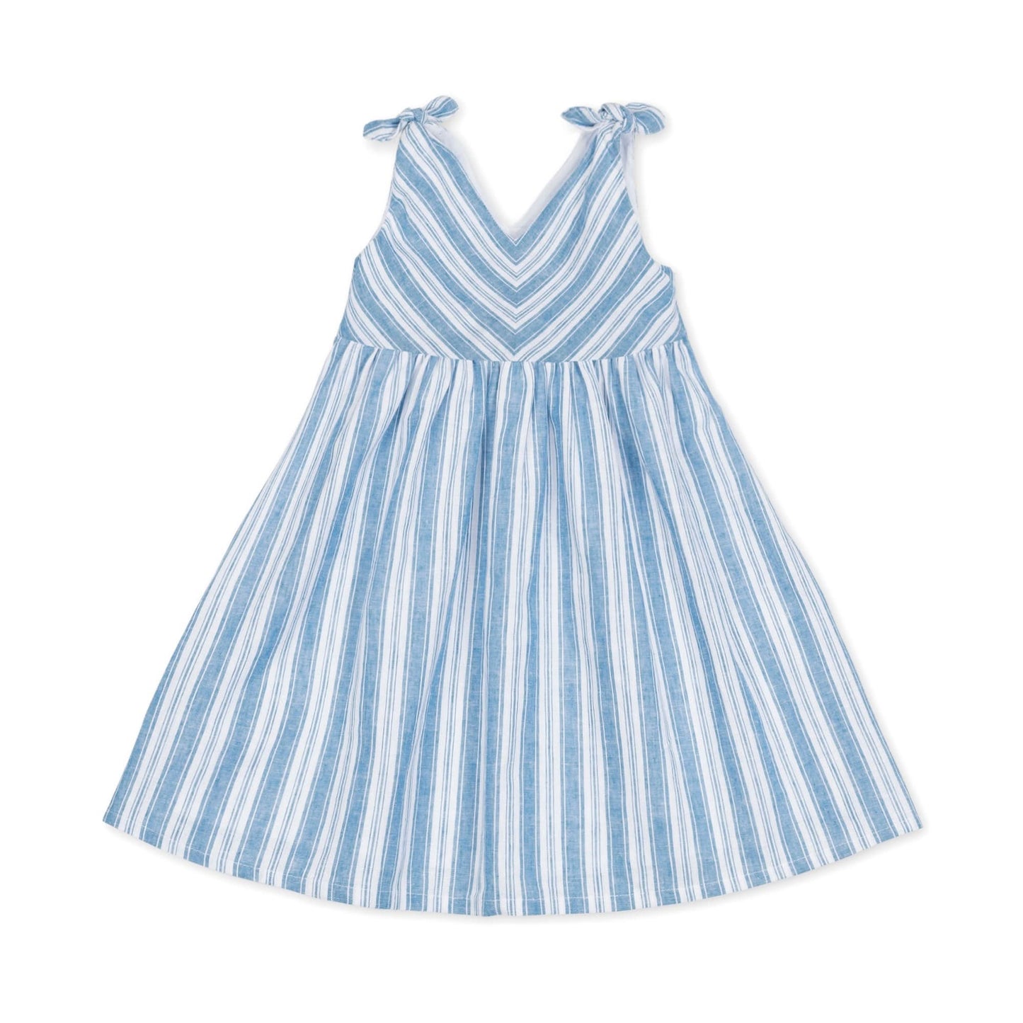 Hope and Henry - Bow Shoulder Swing Dress: Blue Variegated Stripe