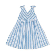 Hope and Henry - Bow Shoulder Swing Dress: Blue Variegated Stripe