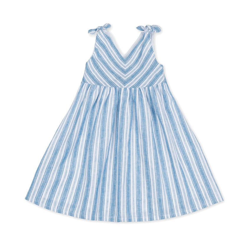 Hope and Henry - Bow Shoulder Swing Dress: Blue Variegated Stripe