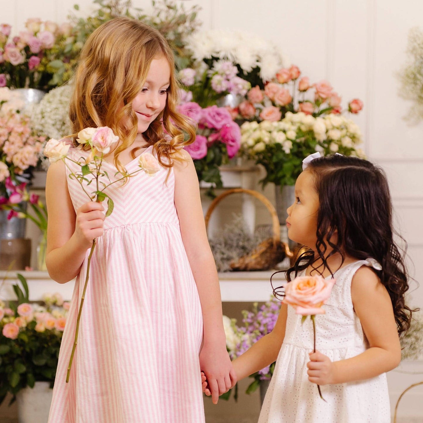 Hope and Henry - Bow Shoulder Swing Dress: Classic Pink and White Stripe