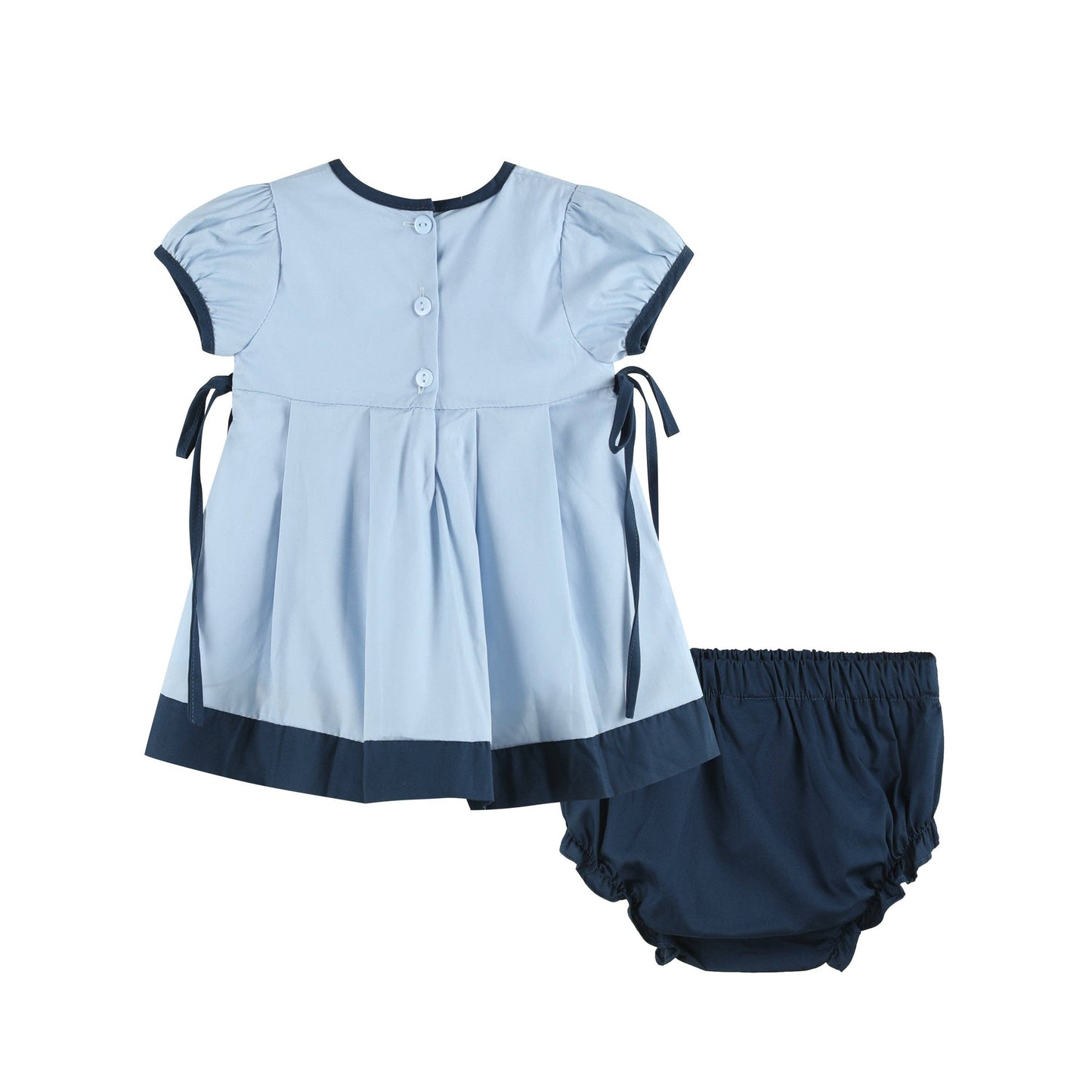 Lil Cactus - Light Blue and Dark Blue Ribbon Dress and Bloomers: 3-6M
