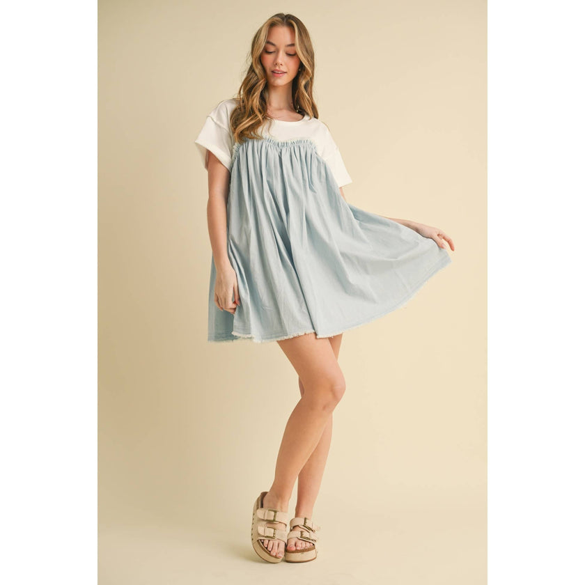 Camellia - TWOFER CHAMBRAY BABYDOLL DRESS : MEDIUM WASH