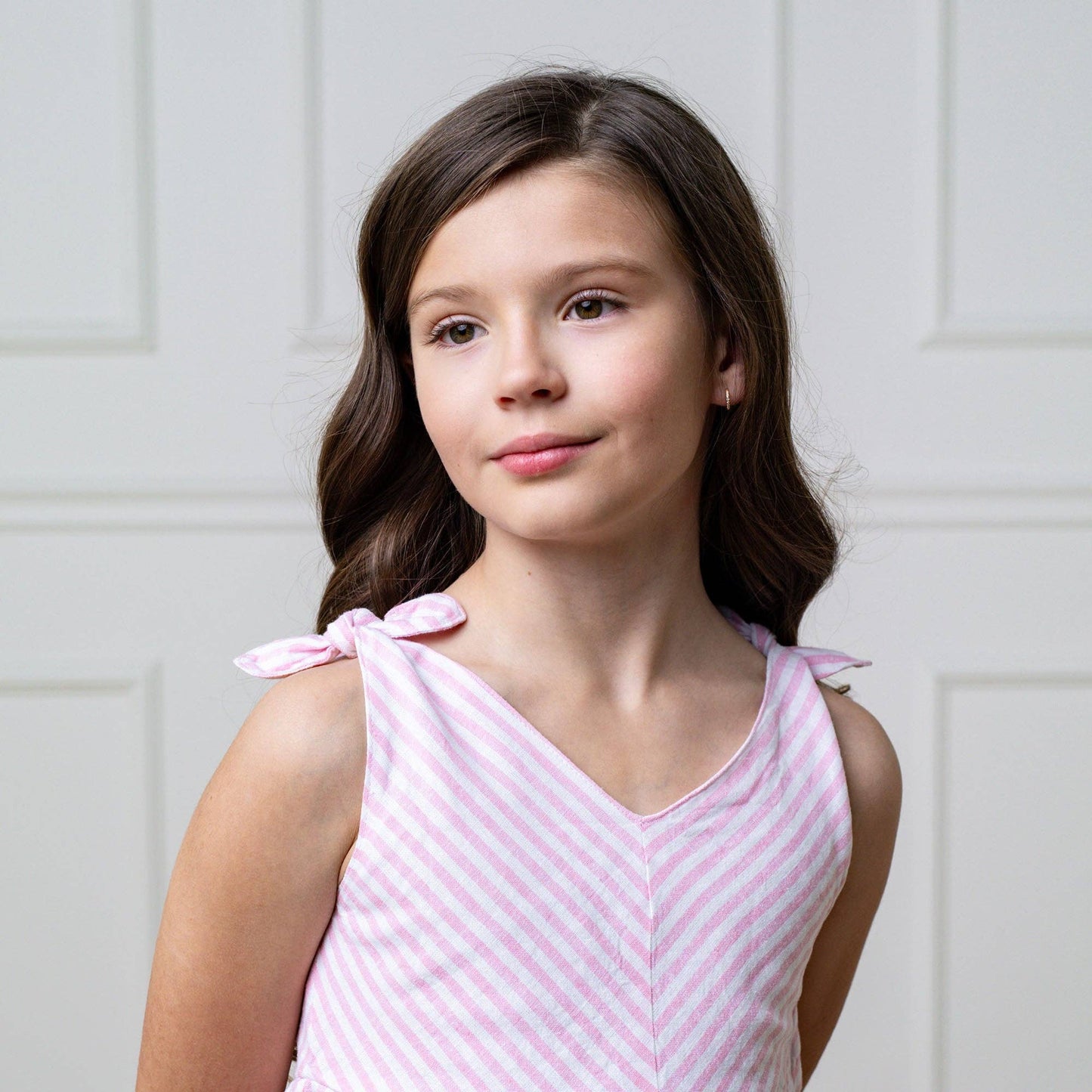 Hope and Henry - Bow Shoulder Swing Dress: Classic Pink and White Stripe