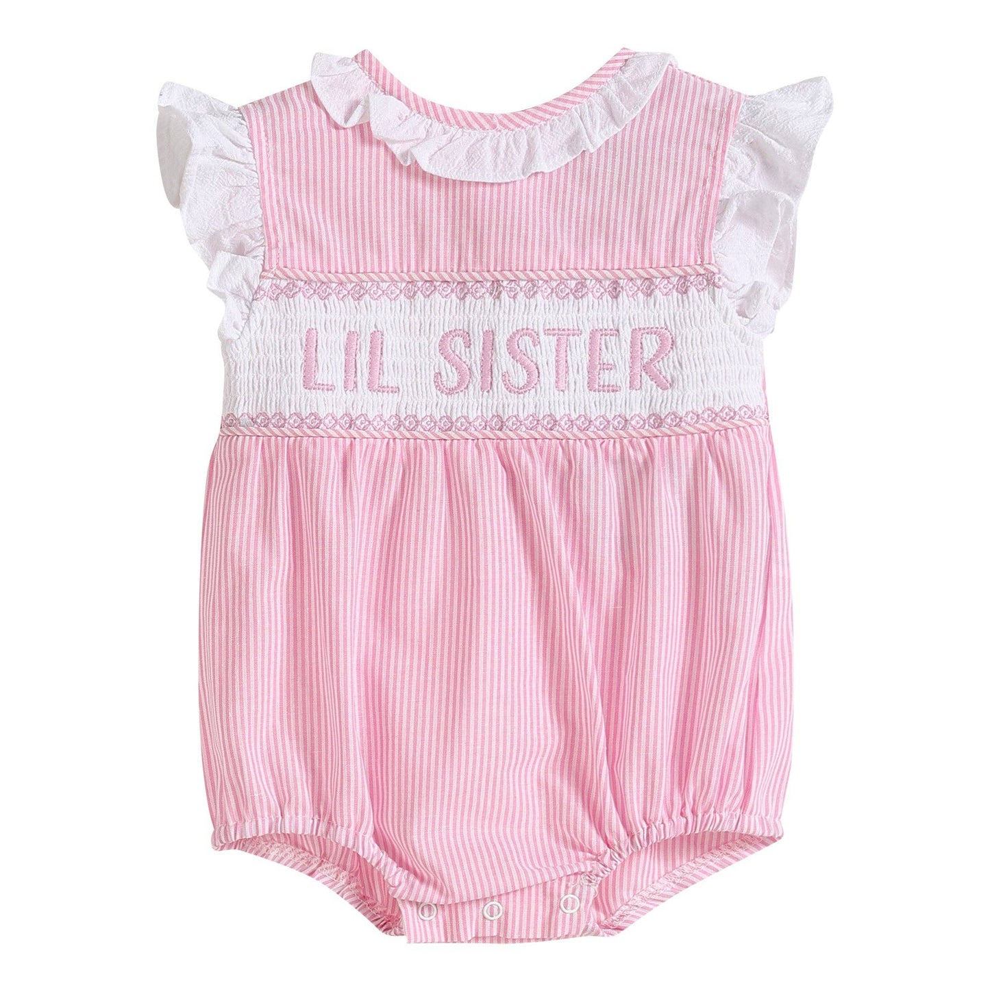 Lil Cactus - Pink Striped Lil Sister Smocked Romper