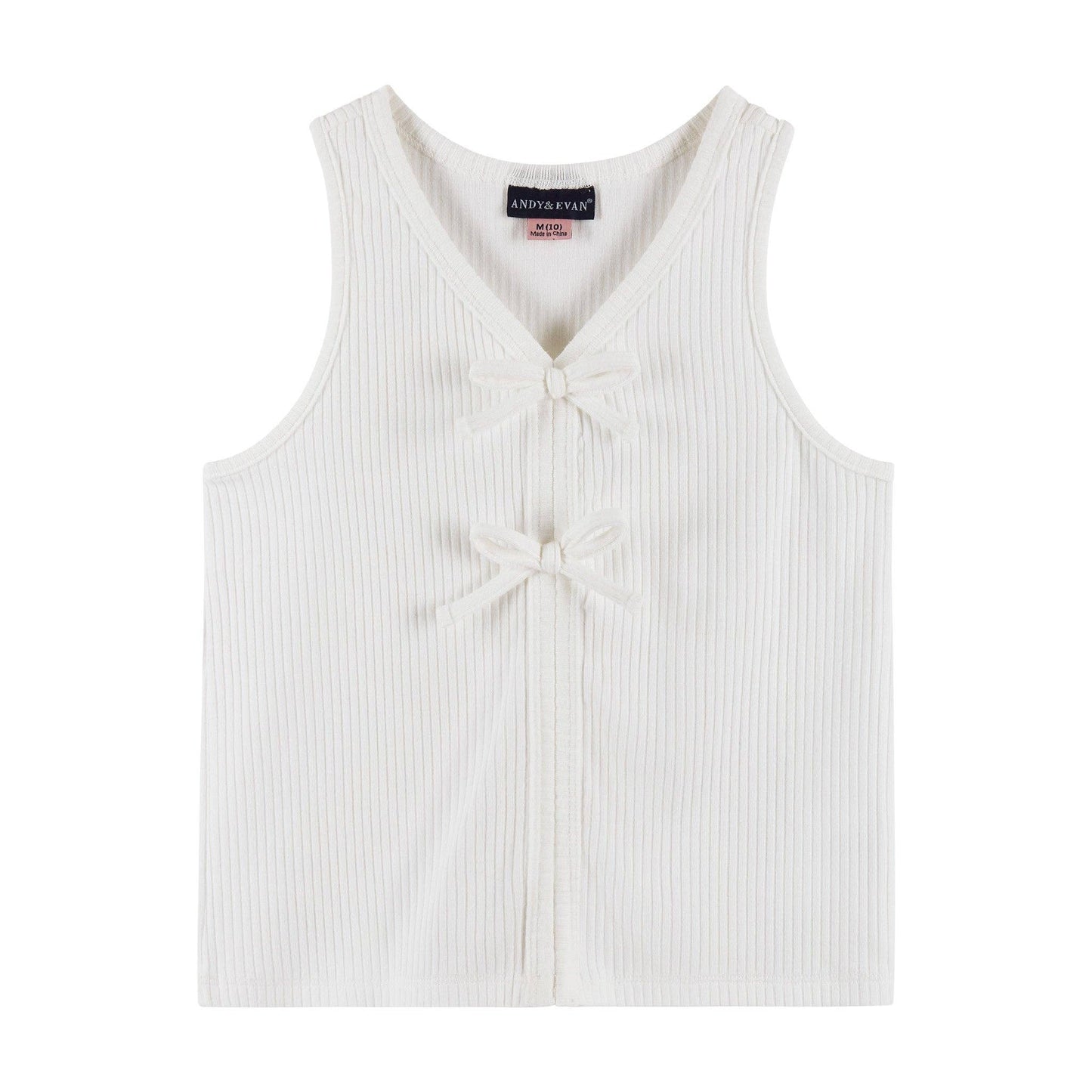 Andy & Evan - Kids (7-14) White Rib Knit Tank Set | Bows & Blue: Blue