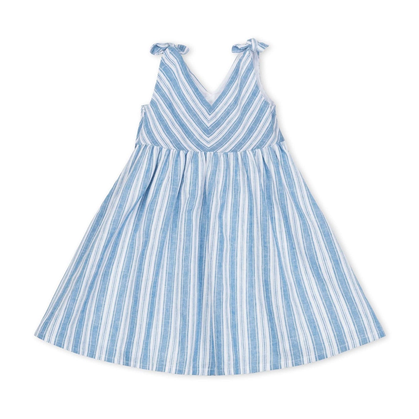 Hope and Henry - Bow Shoulder Swing Dress: Blue Variegated Stripe