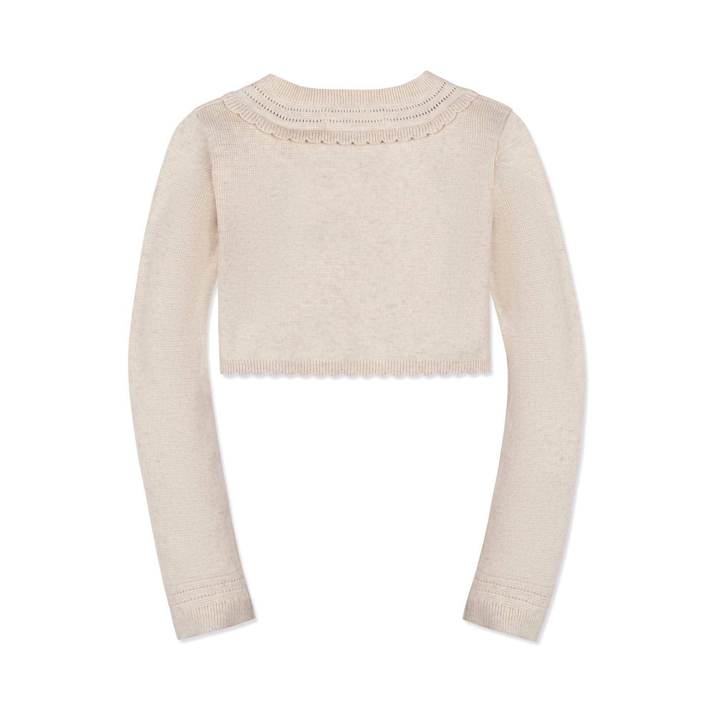 Hope and Henry - Organic Cropped Special Cardigan: Light Oatmeal Scallop