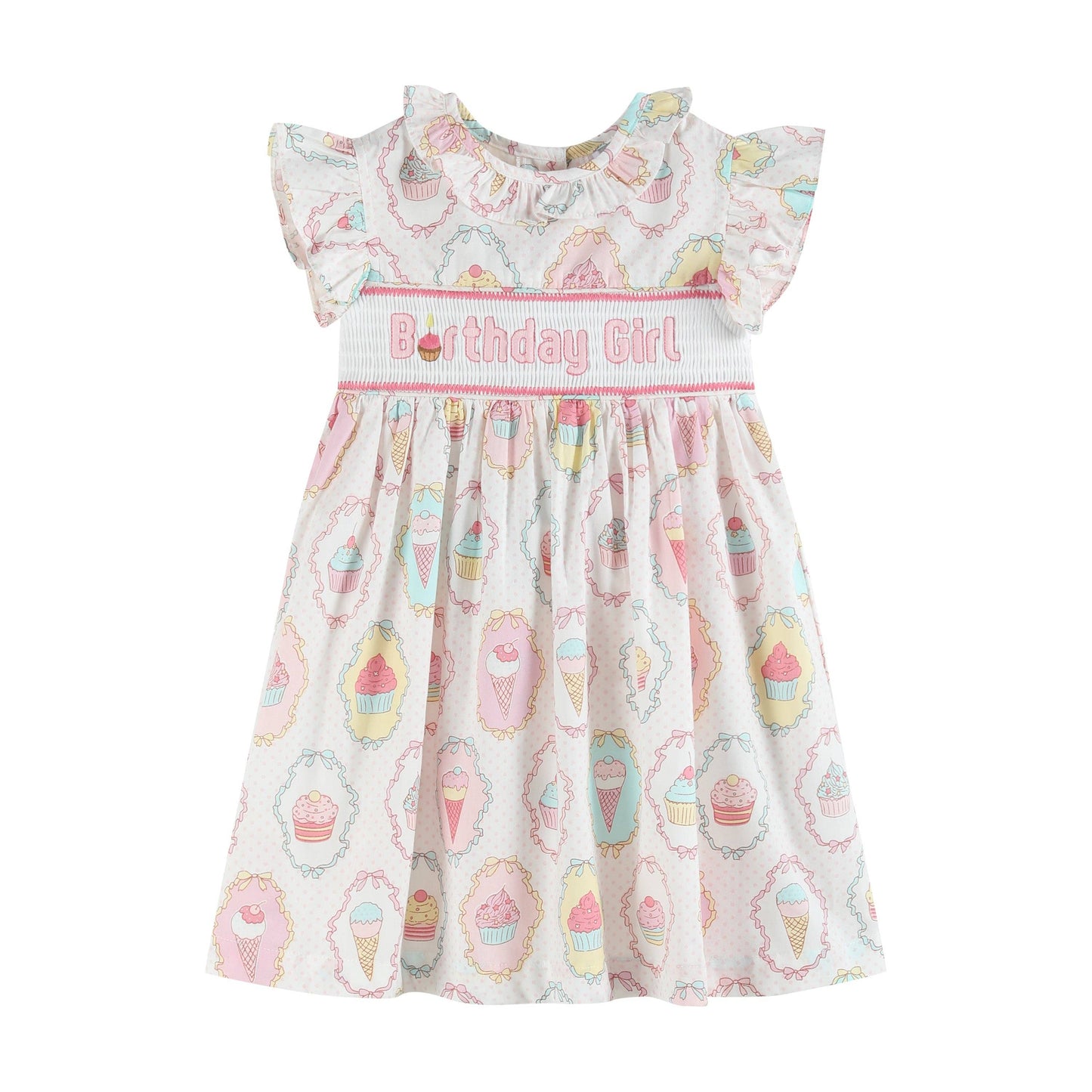 Lil Cactus - Pink and White Birthday Girl Smocked Dress